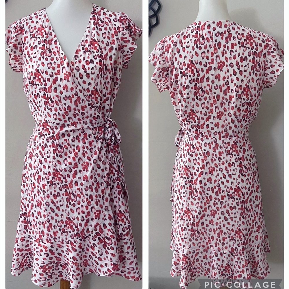 Banana Republic leopard print wrap dress preppy office wedding guest fairy